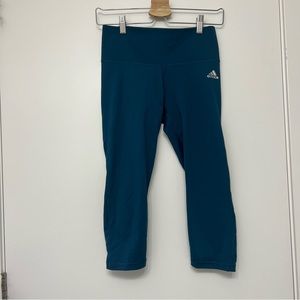 Adidas mid rise cropped leggings in teal colour